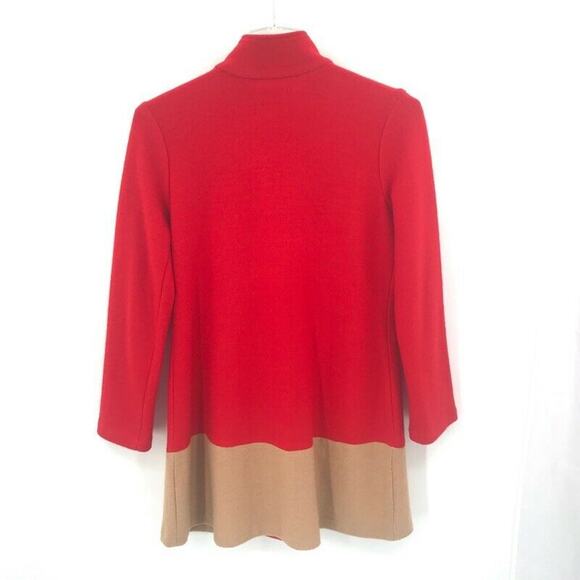 Mercer & Madison Womens Coat Red Beige Color Block Snap Pockets 100% Wool Sz M - Picture 2 of 9
